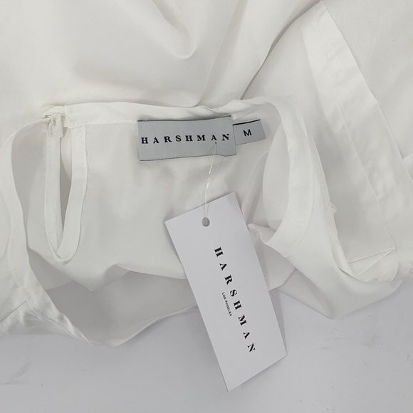 Harshman Delaney blouse top shirt white cotton pleated 3/4 sleeves new Medium - Picture 6 of 6